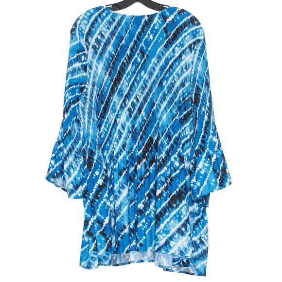 Catherines Top Y2K Coastal Grandma Boho Cottagecore Pleated Bell Sleeve Blue 5X - Picture 2 of 8